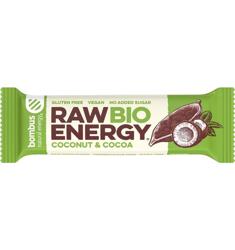 Baton Energizant cu Nuca de Cocos si Cacao Bio Raw Energy 50 grame Bombus