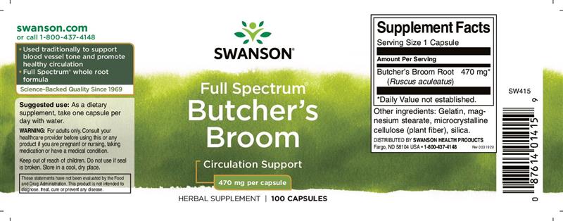 Butcher's Broom (Ghimpe Paduret) 470 miligrame 100 capsule Swanson