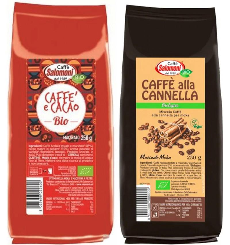 Cafea cu Scortisoara Bio 250 grame si Cafea cu Cacao Bio 250 grame Salomoni