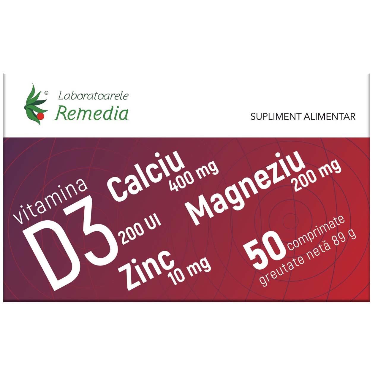 Calciu Magneziu Zinc + D3 50 comprimate Remedia