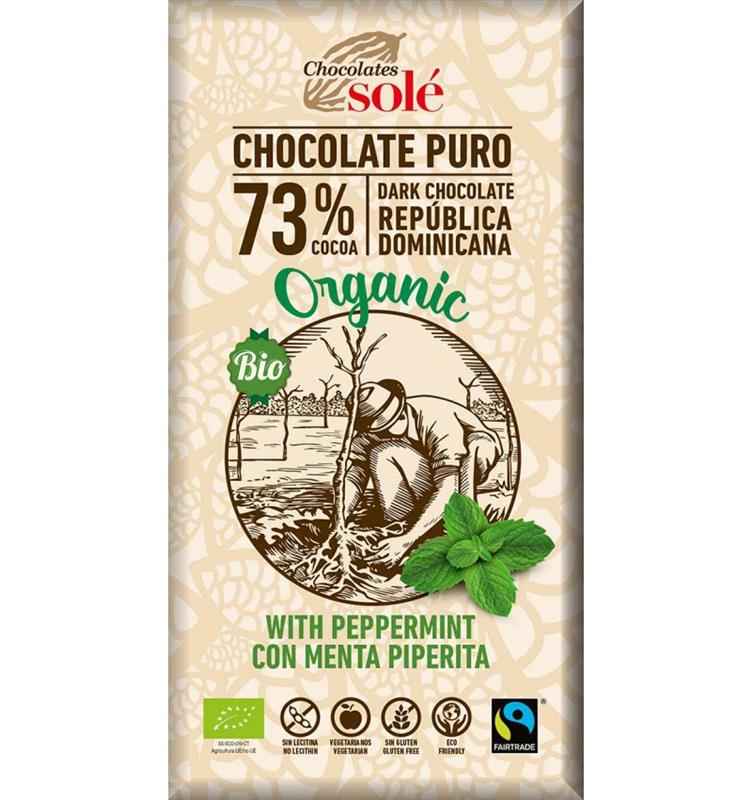 Ciocolata Neagra cu Menta si 73% Cacao Bio Chocolates Sole 100gr