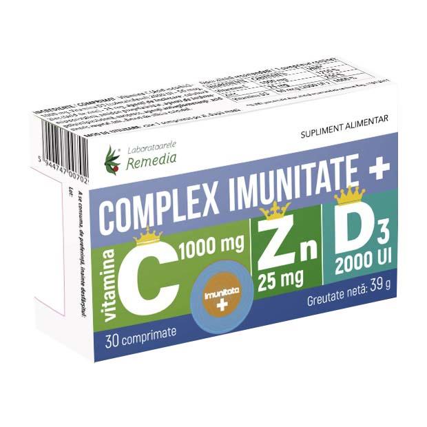 Complex Imunitate + Vitamina C 1000 mg + Zinc 25 mg + Vitamina D3 2000 UI 30 comprimate Remedia