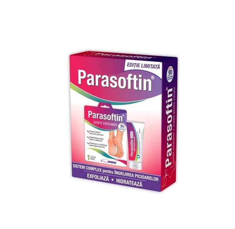 Pachet Ingrijire Picioare Parasoftin Sosete Exfoliante 1 bucata + Parasoftin Crema Calcaie  Silk 50 mililitri Zdrovit