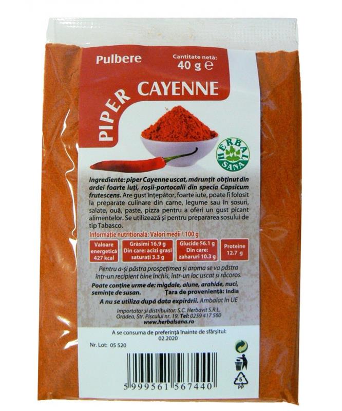Piper Cayenne Pulbere 40gr Herbavit