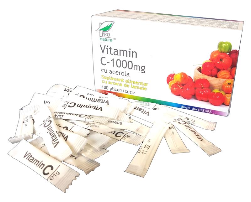 Vitamina C 1000 miligrame cu Acerola si Gust de Lamaie 100 plicuri Medica