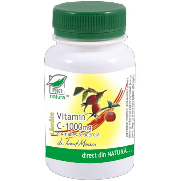 Vitamina C 1000mg cu Macese si Acerola cu Gust de Portocale 60cps Medica