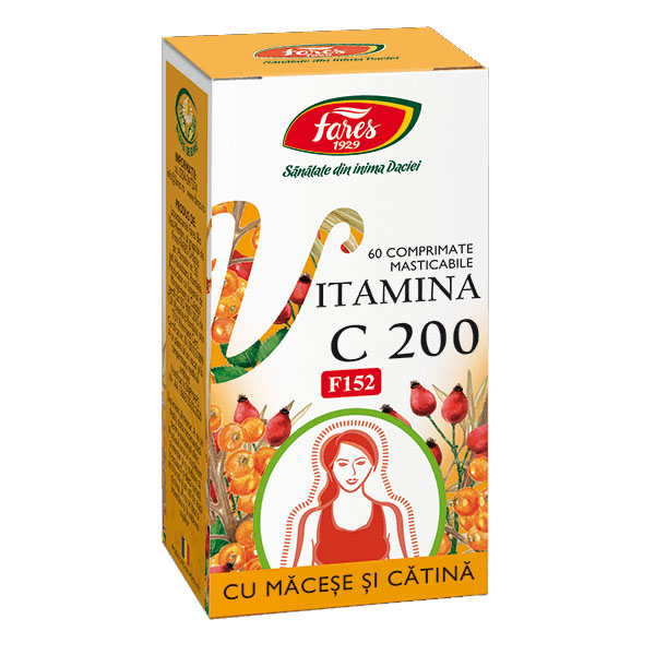 Vitamina C cu Macese si Catina 200 miligrame 60 comprimate Fares