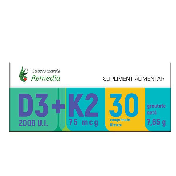Vitamina D3 2000 UI + K2 75 micrograme 30 comprimate Laboratoarele Remedia
