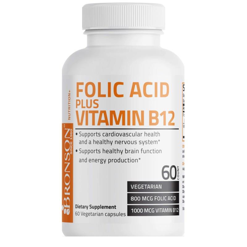 Acid Folic 800 mcg cu Vitamina B12 1000 mcg 60 capsule Bronson