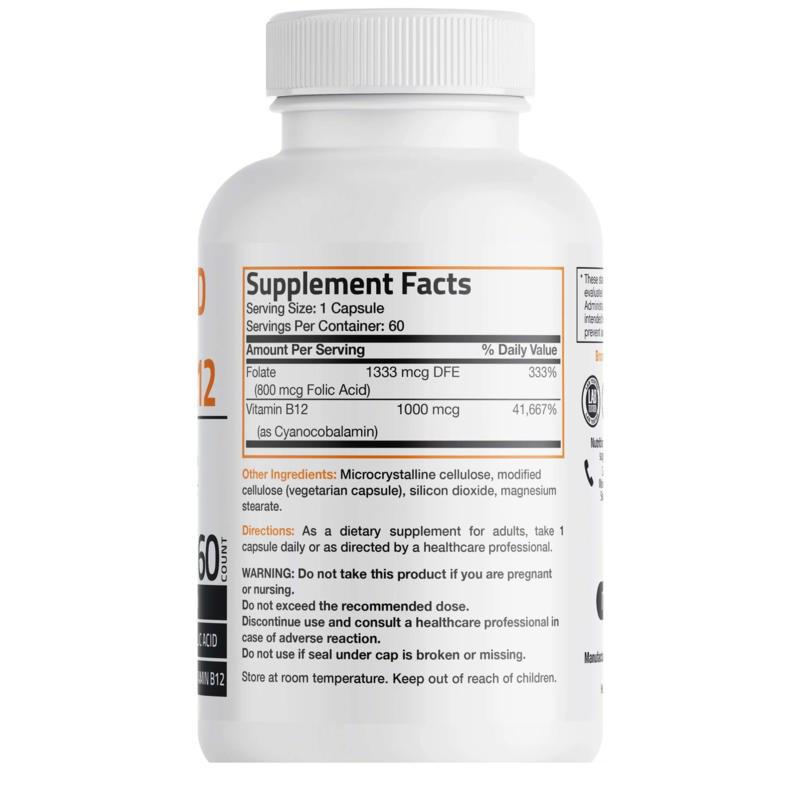 Acid Folic 800 mcg cu Vitamina B12 1000 mcg 60 capsule Bronson