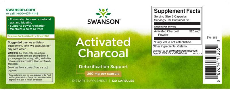Activated Charcoal (Carbune Activ) 260 miligrame 120 capsule Swanson