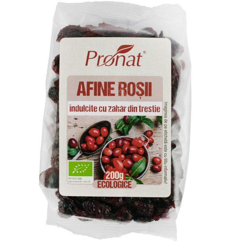 Afine Rosii Indulcite cu Zahar din Trestie Bio 200 grame Pronat