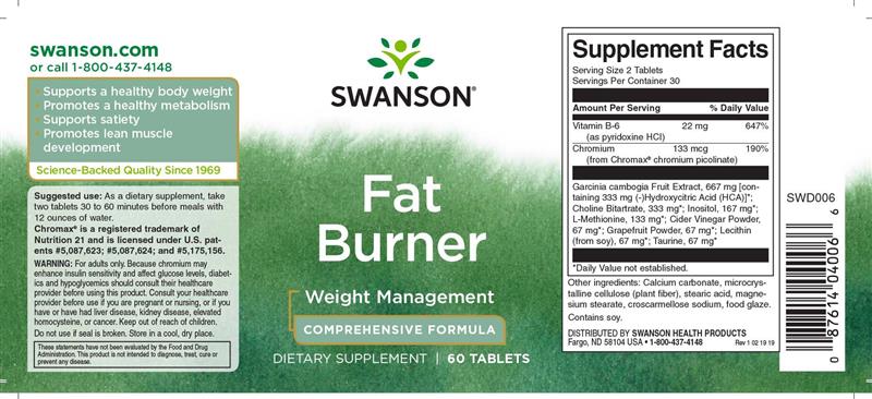 Arzator de Grasimi Diet Fat Burner 60 capsule Swanson