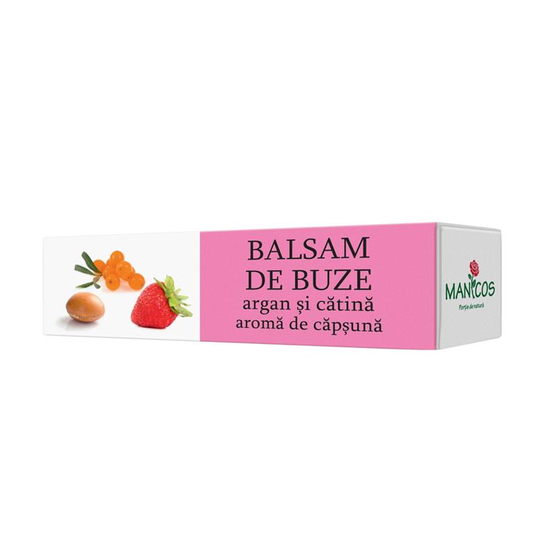 Balsam de Buze cu Argan, Catina si Aroma de Capsuna 4.8 grame Manicos
