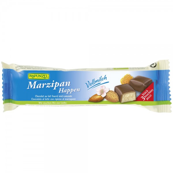 Baton Bio de Martipan Invelit in Ciocolata cu Lapte Integral 50gr Rapunzel