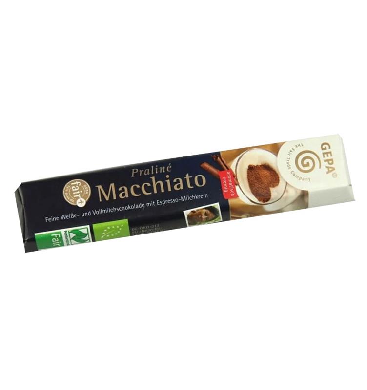 Baton de Ciocolata Alba Umplut cu Crema de Lapte si Cafea Bio 37.5 grame Gepa
