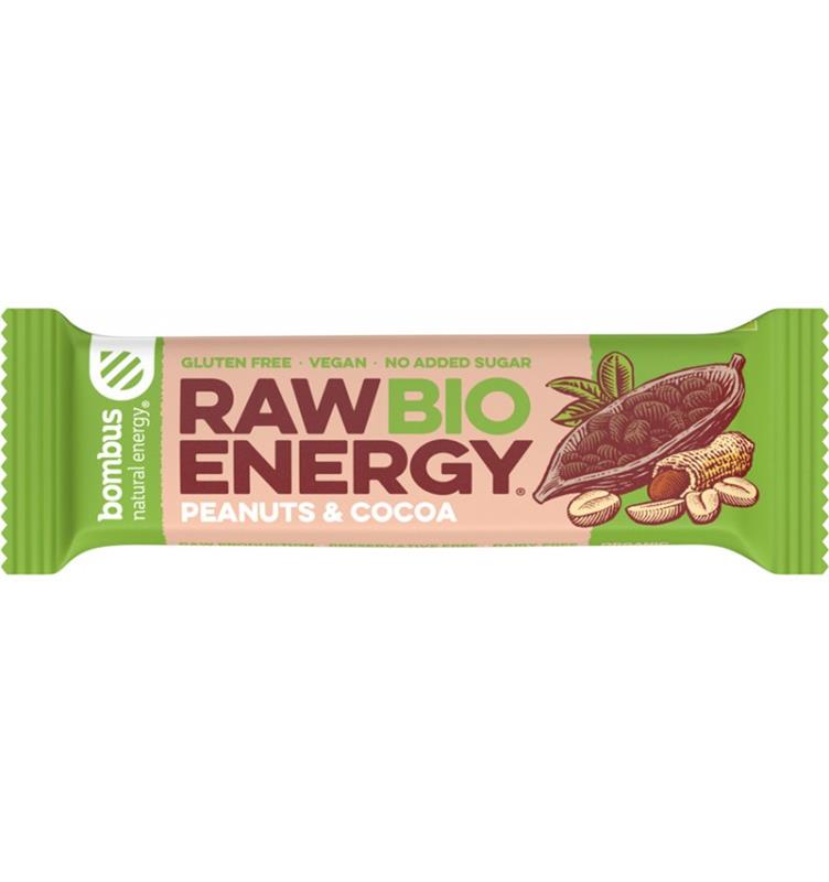 Baton Energizant cu Arahide si Cacao Bio Raw Energy 50 grame Bombus