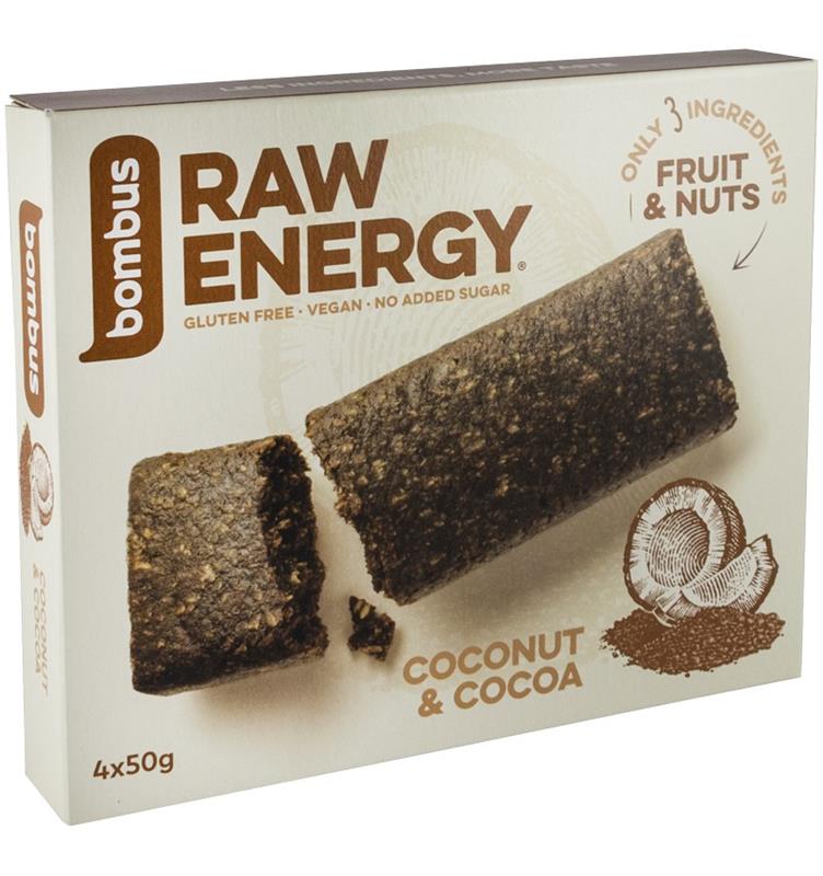 Baton Energizant cu Nuca de Cocos si Cacao Raw Energy 4 x 50 grame Bombus Natural Energy