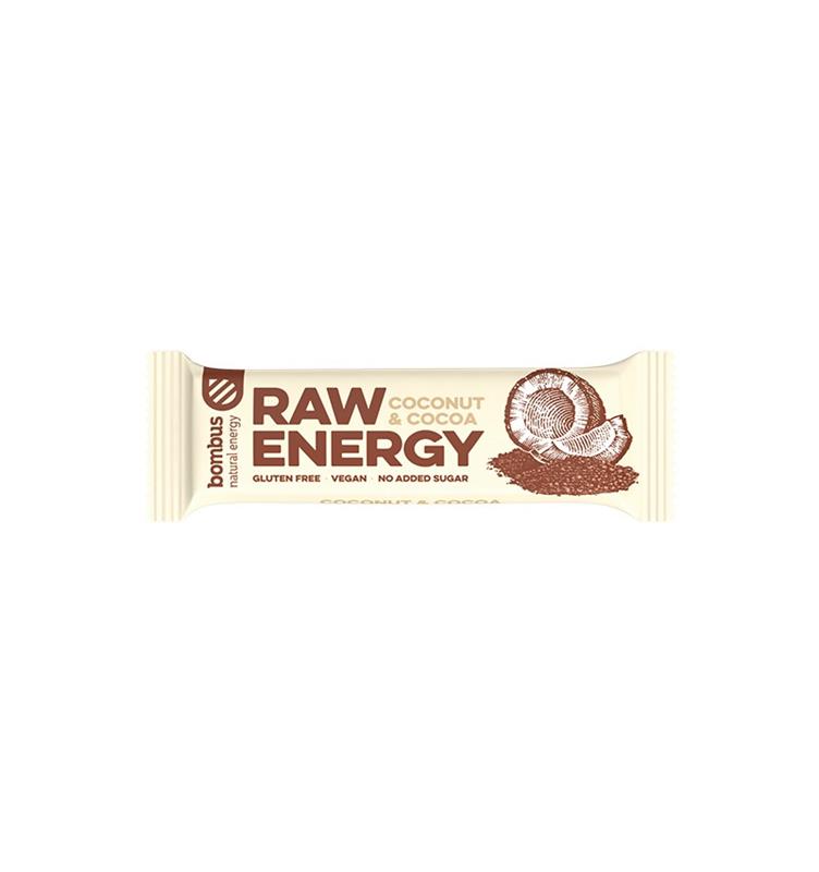 Baton Energizant cu Nuca de Cocos si Cacao Raw Energy 50 grame Bombus