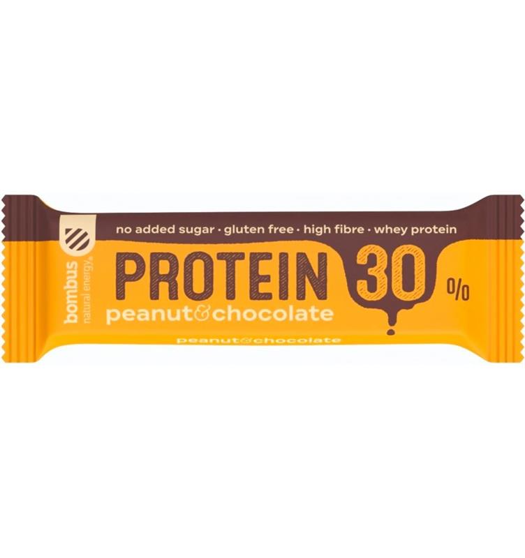 Baton Proteic cu Arahide si Ciocolata 30% Proteine 50 grame Bombus