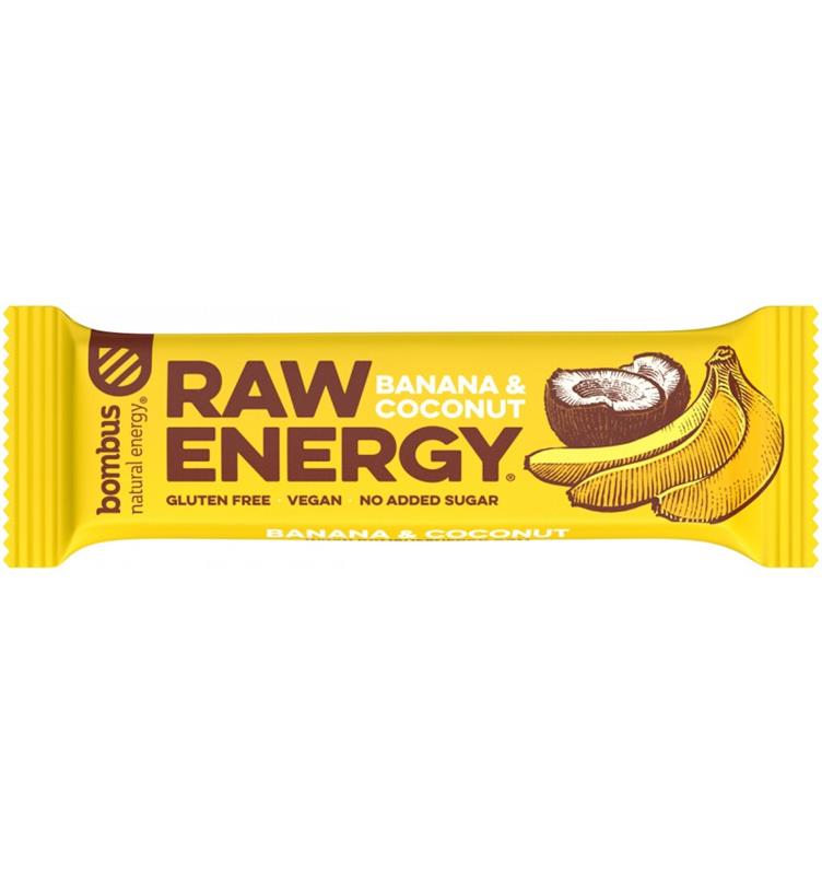 Baton Proteic cu Banane si Nuca de Cocos Raw Energy 50 grame Bombus