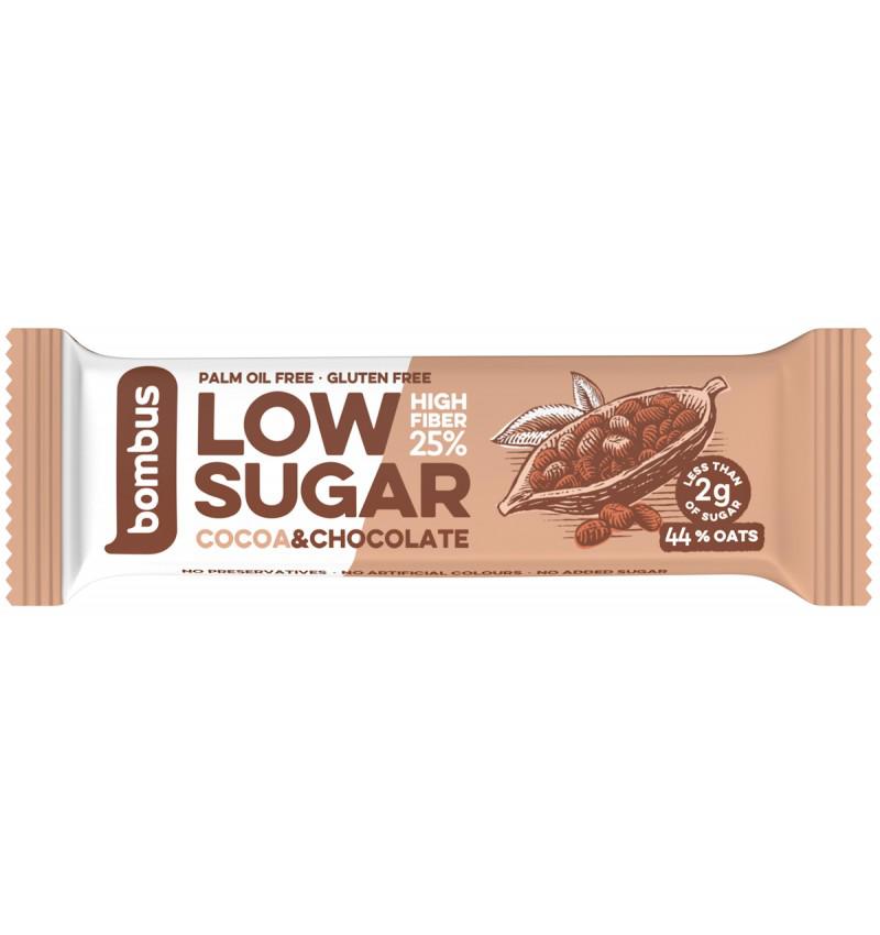 Baton Proteic cu Cacao  si Ciocolata Low Sugar 40 grame Bombus