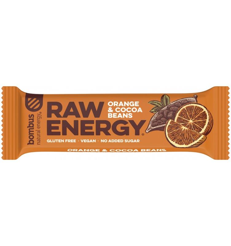 Baton Proteic cu Portocale si Boabe de Cacao Raw Energy 50 grame Bombus