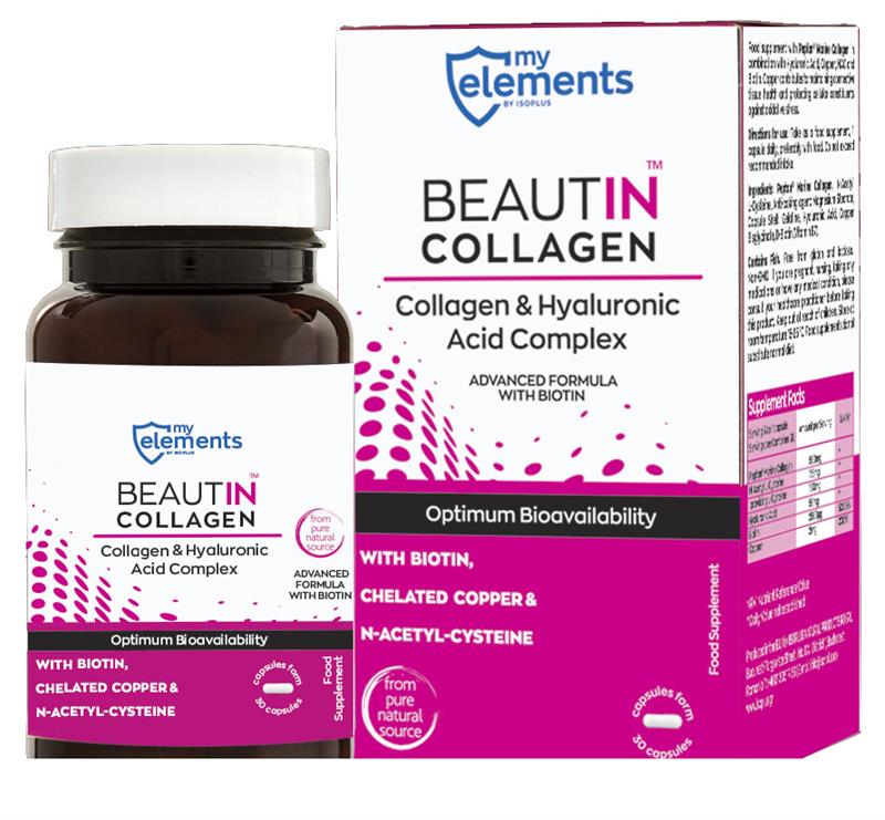 Beautin Collagen cu Acid Hialuronic si Biotina 30 capsule My Elements