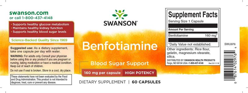 Benfotiamine (Vitamina B1) 160 miligrame 60 capsule Swanson
