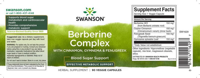 Berberine Complex With Cinnamon, Gymnema and Fenugreek 90 capsule Swanson