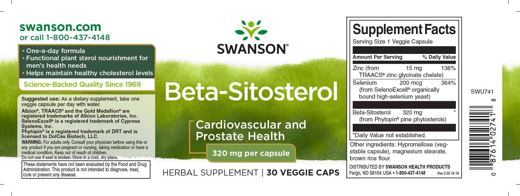 Beta-Sitosterol 320 miligrame Seleniu si Zinc 30 capsule Swanson