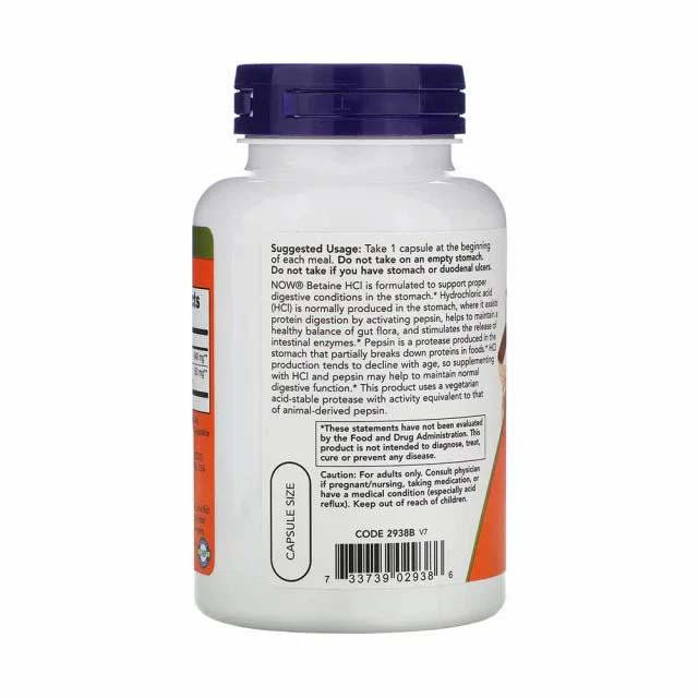 Betaine HCL (Clorhidrat de Betaina) 648 miligrame 120 capsule Now Foods