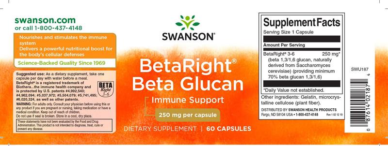 BetaRight® 250 miligrame Beta 1.3/1.6 D-Glucan 60 capsule Swanson