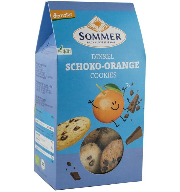 Biscuiti Bio din Grau Spelta cu Ciocolata Amaruie si Ulei Portocale Sommer 150gr