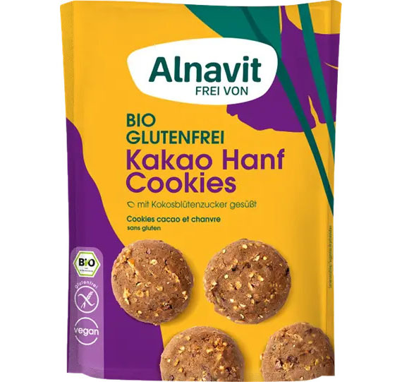 Biscuiti cu Seminte de Canepa si Cacao Fara Gluten Bio 125 grame Alnavit