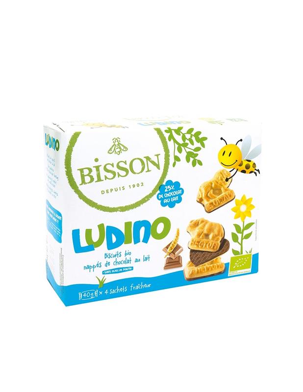 Biscuiti pentru Copii Acoperiti cu Ciocolata cu Lapte Ludino Bio 160 grame Bisson