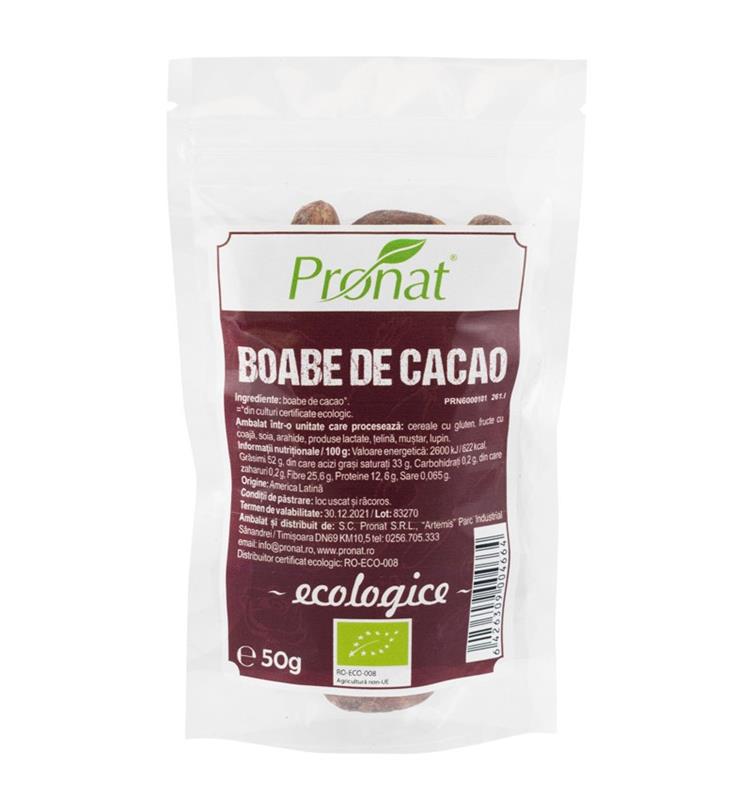 Boabe de Cacao Bio Raw Pronat 50gr