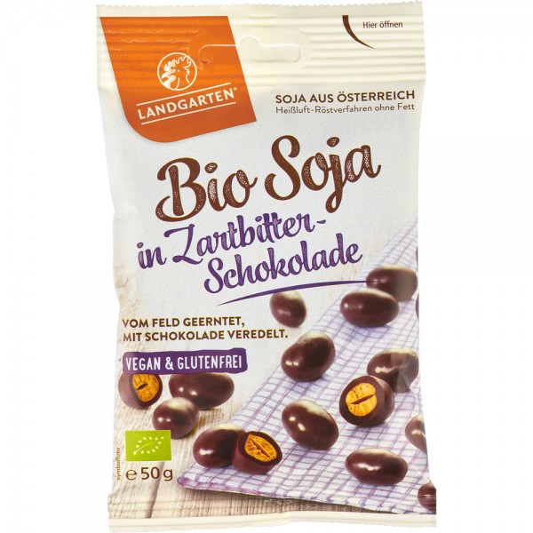Boabe de Soia Invelite in Ciocolata Amaruie Bio 50gr Landgarten