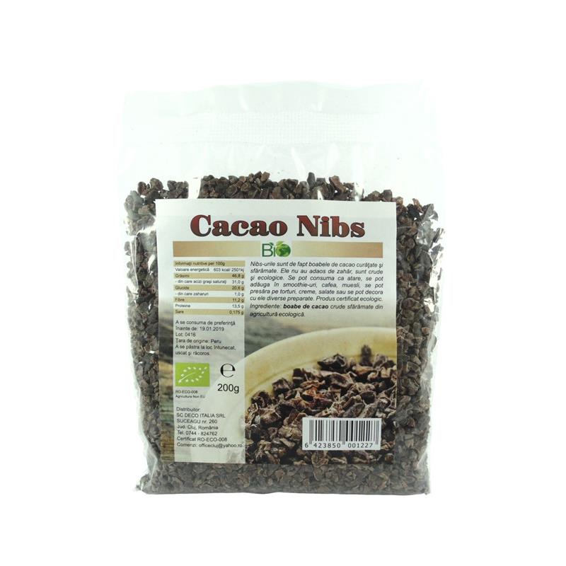 Cacao Nibs Crude Raw Bio 200 grame Deco Italia