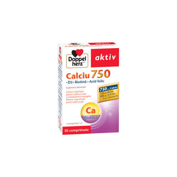 Calciu 750 + D3 + Biotina + Acid Folic 30 comprimate Doppelherz