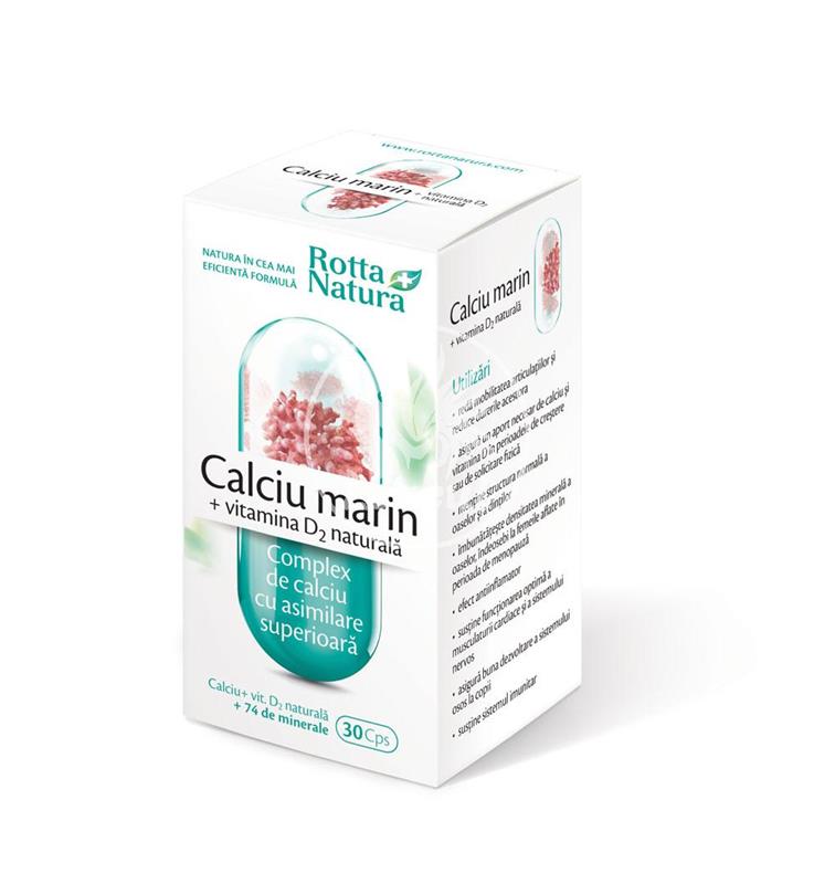 Calciu Marin + Vitamina D2 Naturala Rotta Natura 30cps