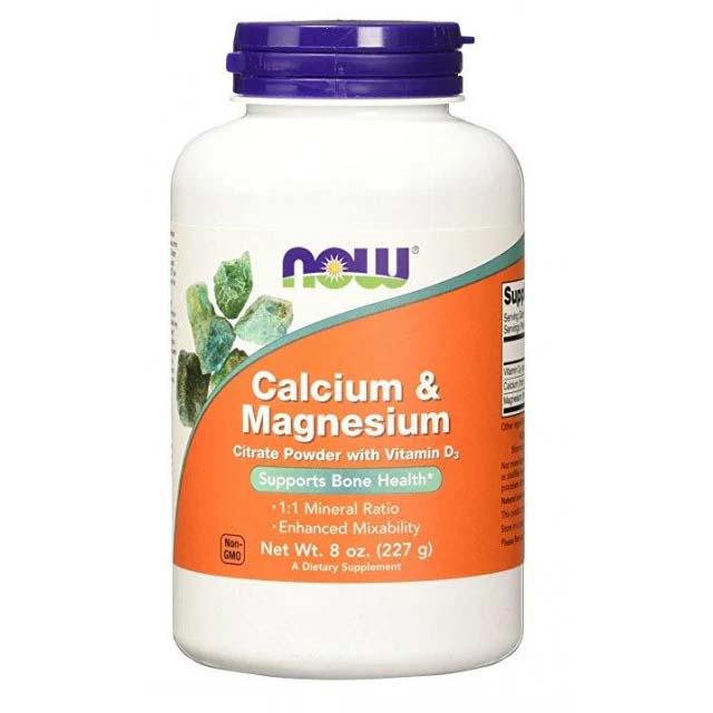 Calciu si Magneziu Citrate 1:1 Raport Pudra cu Vitamina D3 227 grame Now Foods