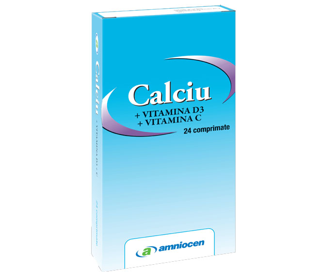 Calciu + Vitamina D3 + Vitamina C 24 capsule Amniocen