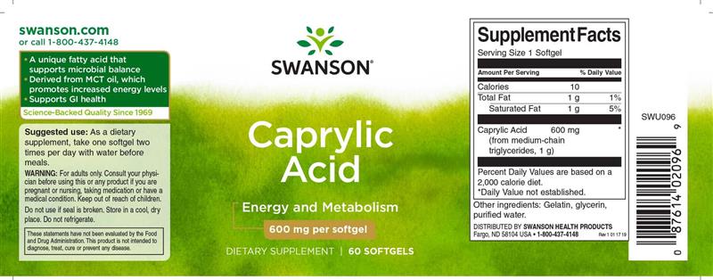 Caprylic Acid 600 miligrame 60 capsule Swanson