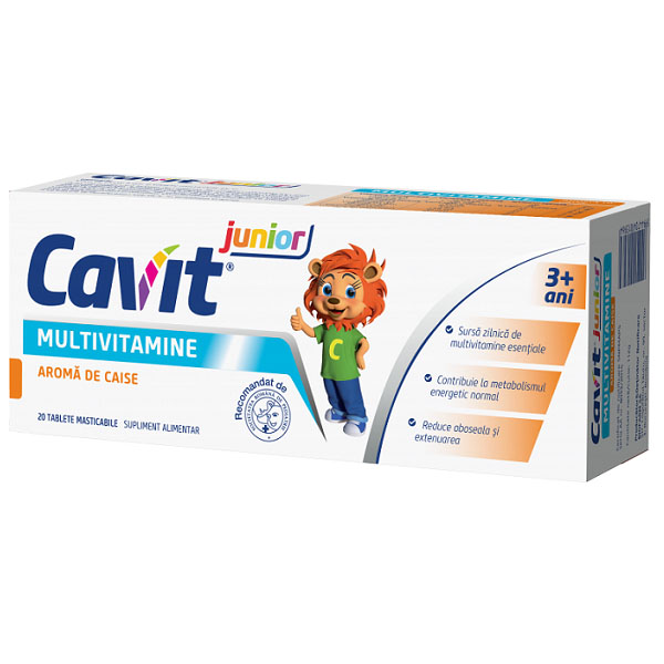 Cavit Junior Multivitamine Aroma Caise 20 tablete Masticabile Biofarm