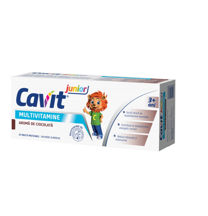 Cavit Junior Multivitamine Aroma Ciocolata 20 tablete Masticabile Biofarm