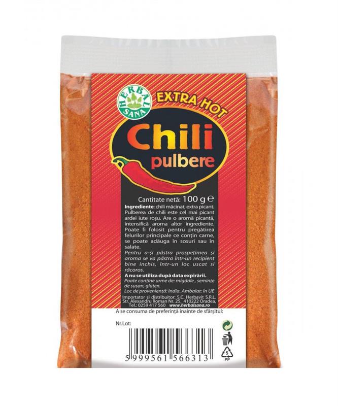 Chili Pudra Extra Hot 100 grame Herbavit