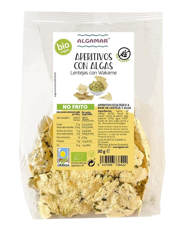 Chips de Linte cu Alge Wakame Bio 30 grame Algamar