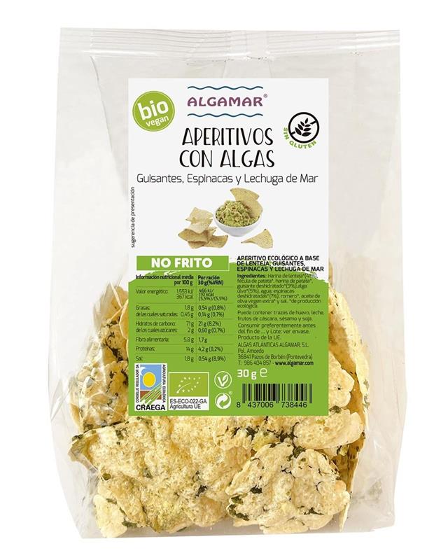 Chips de Linte cu Mazare, Spanac si Alge Bio 30 grame Algamar
