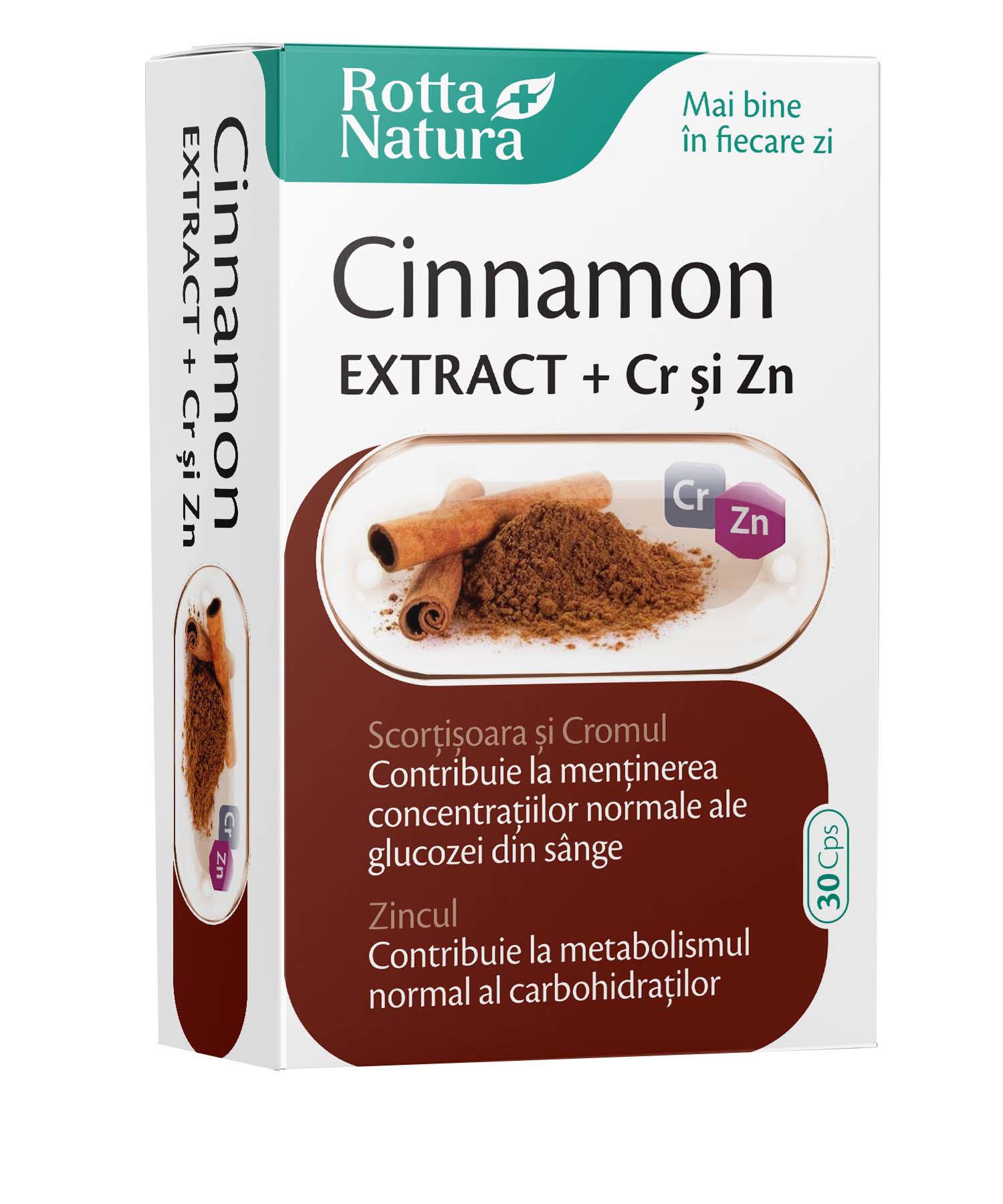 Cinnamon Extract cu Crom si Zinc 30 capsule Rotta Natura